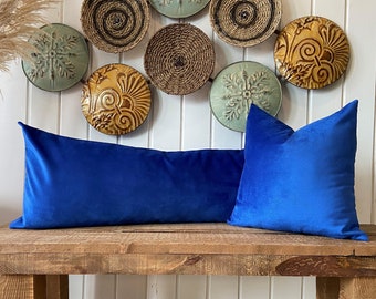 Royal Blue Lumbar Pillow, Luxury Velvet Pillow Cover, Blue Decorative Throw Pillow, All Custom Size Body Pillow, 14x36, 18x18