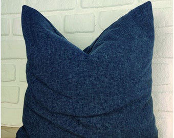 Melange Navy Blue Linen Pillow, Linen Pillow Cover, Gray Throw Pillow, Blue Pillow case, 24x24 linen pillow shams