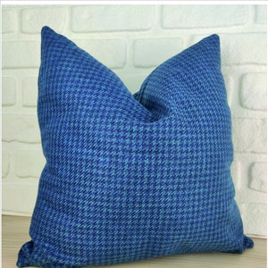 Travesseiro de linho azul com estampa de pé de ganso, capa de travesseiro de linho, travesseiro decorativo azul, fronha azul, fronhas de linho 24x24