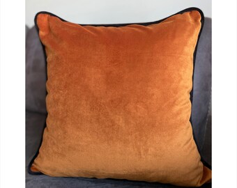 Rust Velvet Pillow Case, Corded Throw Pillow, Piping Pillow, With Black Cord, Mustard Pillow Cover, (Only cover), 45x45 velvet pillow,