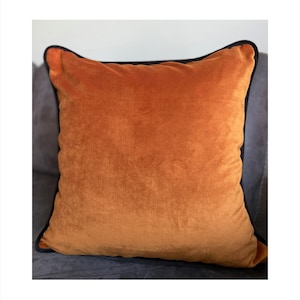 Rust Velvet Pillow Case, Corded Throw Pillow, Piping Pillow, With Black Cord, Mustard Pillow Cover, (Only cover), 45x45 velvet pillow,