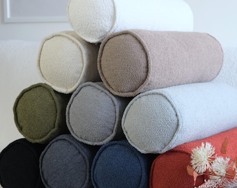 Boucle Fabric Bolster Pillow, Lumbar Pillow, Decorative pillows, Luxury Pillow, Sofa Bolster, 6", 7", 8", diameter bolster, white pillow