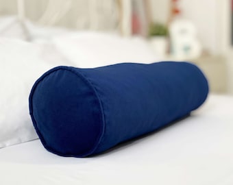 Navy Blue Bolster Pillow Cover, Blue Velvet Bolster Pillows in 30 different colors and sizes, Sofa Bolster, 6, 7, inch diameter (Only Cover)