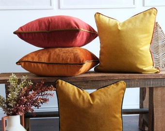 Washable Velvet Pillow Cover With Piping, Velvet Throw Pillow Cover Any Size, 30 Colors Piping Options (Only Cover)