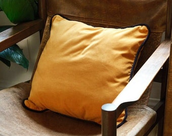 Funda de almohada de terciopelo mostaza, almohada de cordón negro, sala de estar de decoración moderna, almohada amarilla mostaza 20x20, funda rosa 50x50, (solo funda)