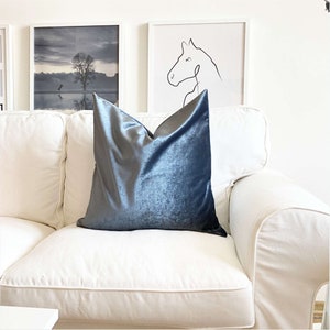 Shiny Smokey Blue Decorative Throw Pillows, 20x20 Velvet Pillow Cushion, Pillow Decor for Luxury Home, Christmas Pillows Only Cover image 2