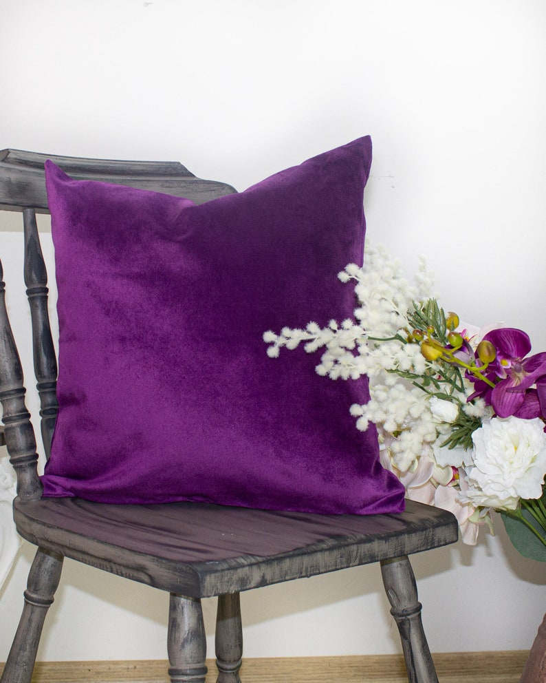 Solid Luxury Velvet Throw Pillow in Purple Brown and Emerald Etsy