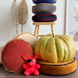 Cuscini rotondi, 30 colori disponibili, fodera e imbottitura incluse, bordi personalizzabili, cuscino rotondo in velluto per sedia, cuscino rotondo da pavimento immagine 13