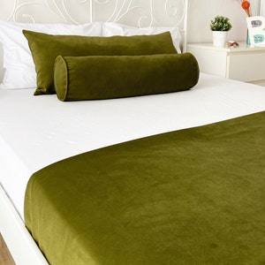 Green Velvet Bed Runners For Bedrooms, All Sizes Hotel Bed Runners, Luxury Velvet Bed Runner, Bed Scarf, Twin Full King Queen Size Runner