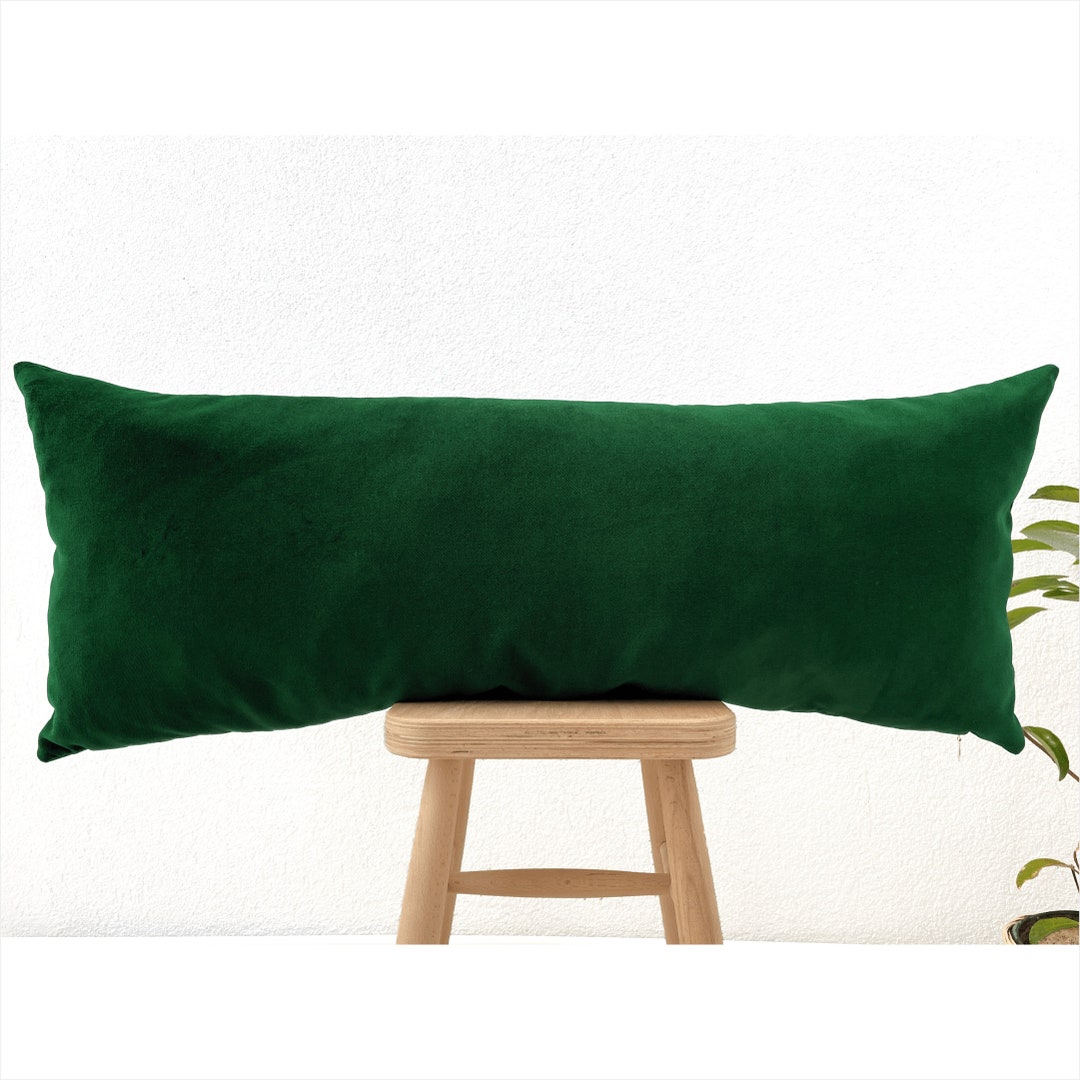 Dark Green Velvet Long Pillow Case 14x36, Luxury Lumbar Pillow Cover