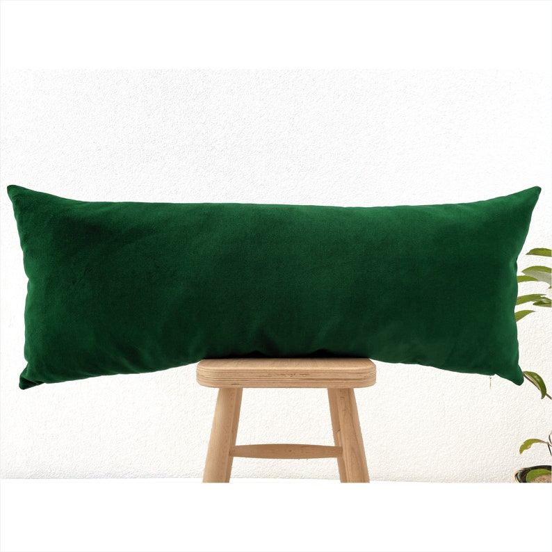Dark Green Velvet Long Pillow Case 14x36 Luxury Lumbar Pillow Etsy