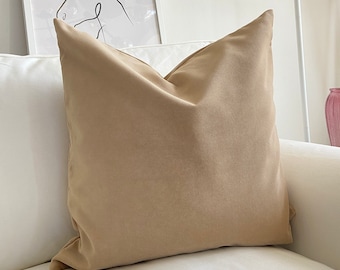 Latte Color Throw Pillows on Bed, Throw Pillows for Gray Couch, Cute Pillows Online, Gold velvet lumbar pillow 14x20 (Only Cover)