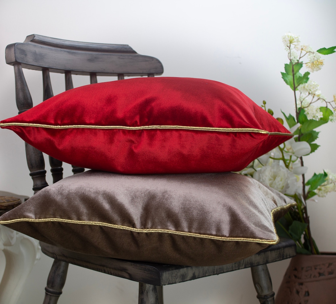 Luxury Velvet Throw Pillow in Cashmere Gold and Regal Red Etsy