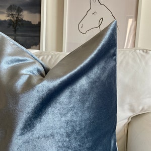 Shiny Smokey Blue Decorative Throw Pillows, 20x20 Velvet Pillow Cushion, Pillow Decor for Luxury Home, Christmas Pillows Only Cover image 3