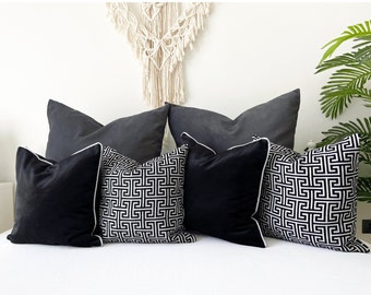Oreillers de décoration noir et blanc, Taie d’oreiller en tissu design, Oreiller à motif géométrique, (Couverture uniquement), 20x20, 22x22, 24x24, 26x26