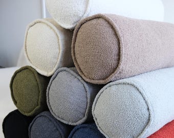 Extra Long Bolster Pillow with Piping, Luxury Bolster Throw Pillow, Cylinder Boucle Lumbar Pillow, Yoga Bolster Cushion, Body Bolster Pillow