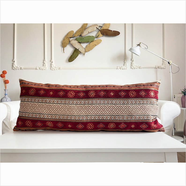 Terracotta Rug Pattern Pillow Cover: Chenille Decorative Cushion image 1