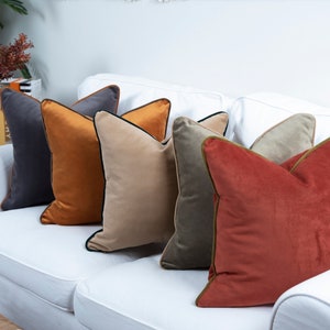 Luxury Velvet Pillow with Piping, Velvet Throw Pillow Cover Any Size, 30 Colors, Zipper Velvet Cushion Cover, 30 color piping options image 3