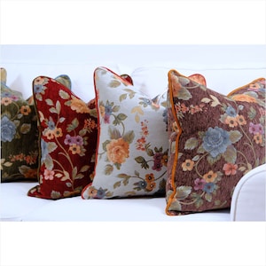 Funda de almohada de tiro con tapiz floral adornado de diseño vintage, funda de almohada decorativa de lujo con ribetes, 30 opciones de ribetes de color, solo funda imagen 2