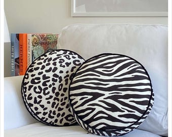 Zebra pattern Round Pillow, Leopard Design Decorative Pillow, Handmade Round Pillow, Pillow inserts included, 10" 12" 14" 16" 18" 20" sizes,