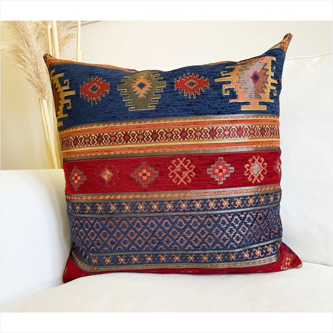 Rug Pattern Pillow Covers, Navy Blue Pillow Cover, Rug Patter