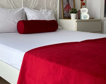 Red Velvet Bed Runners For Bedrooms, All Sizes Hotel Bed Runners, Luxury Velvet Bed Runner, Bed Scarf, Twin Full King Queen Size Runner