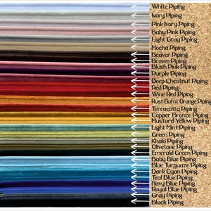May include: A chart of 25 different coloured piping trims, each labelled with the colour name and the word "Piping". The colours range from white to black, with shades of pink, red, orange, yellow, green, blue, and grey.