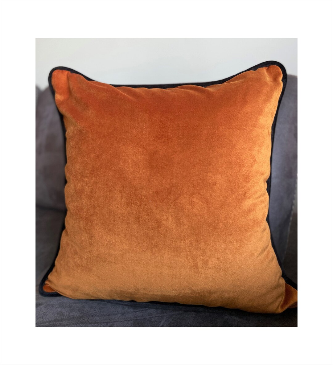 Rust Velvet Pillow Case, Corded Throw Pillow, Piping Pillow, With Black