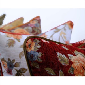 Funda de almohada de tiro con tapiz floral adornado de diseño vintage, funda de almohada decorativa de lujo con ribetes, 30 opciones de ribetes de color, solo funda imagen 3