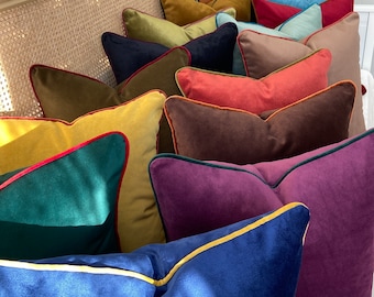 Velvet Pillow with Personalized Piping, Euro Sham pillow Cover, 30 Colors Piping Options, Colorful Pillow Cases, (Only Cover)