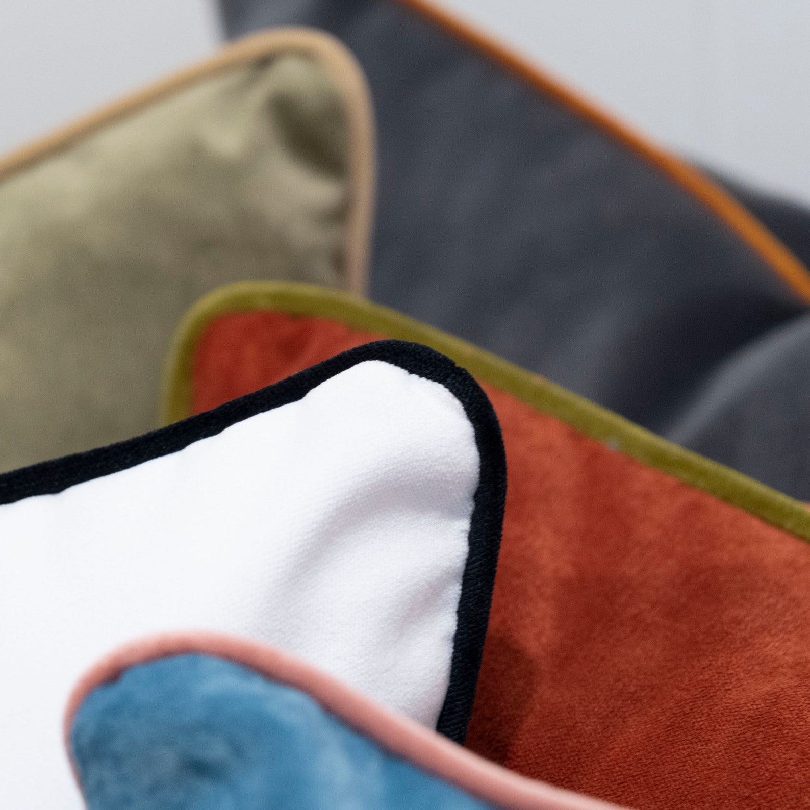 White Velvet Cushion Cover With Black Contrast Piping Black Etsy