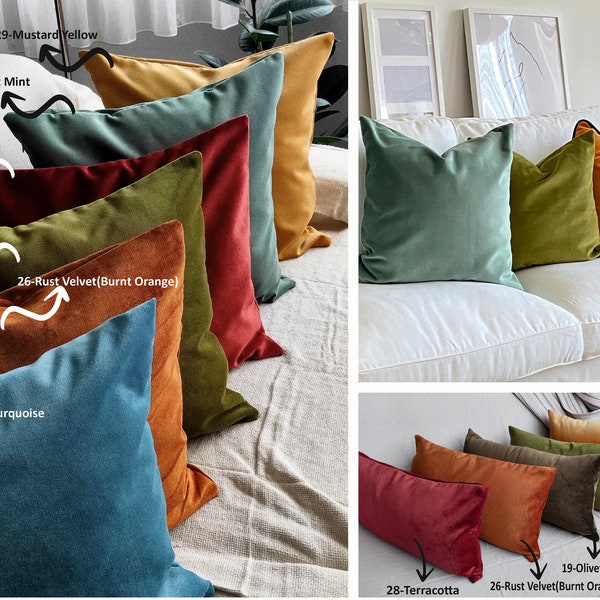 Velvet Pillow Cover 20x20, Fall Pillow Cover 18x18, Halloween Pillow Cover, Custom Size Throw Pillow, 30 Different Color Decorative Pillows