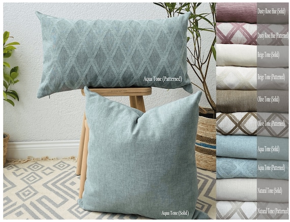 Shades of Aqua Linen Lumbar Bed Pillow, Decorative Pillows