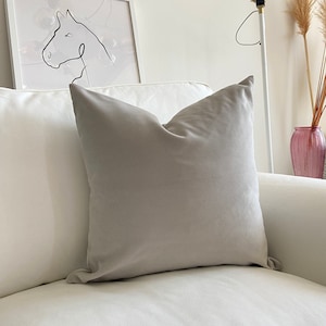 Light Gray Color Throw Pillows on Bed, Throw Pillows for Gray Couch, Cute Pillows Online, Gray velvet lumbar pillow 14x20 (Only Cover)