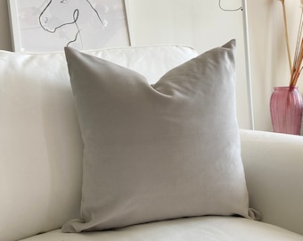 Light Gray Color Throw Pillows on Bed, Throw Pillows for Gray Couch, Cute Pillows Online, Gray velvet lumbar pillow 14x20 (Only Cover)