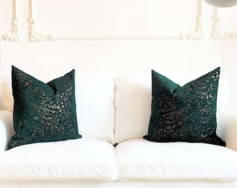 Dark Green Decorative Pillow Covers, Luxury Design Chenille Fabric Throw Pillows, Designer fabric throw pillow covers (Only Cover) 20x20
