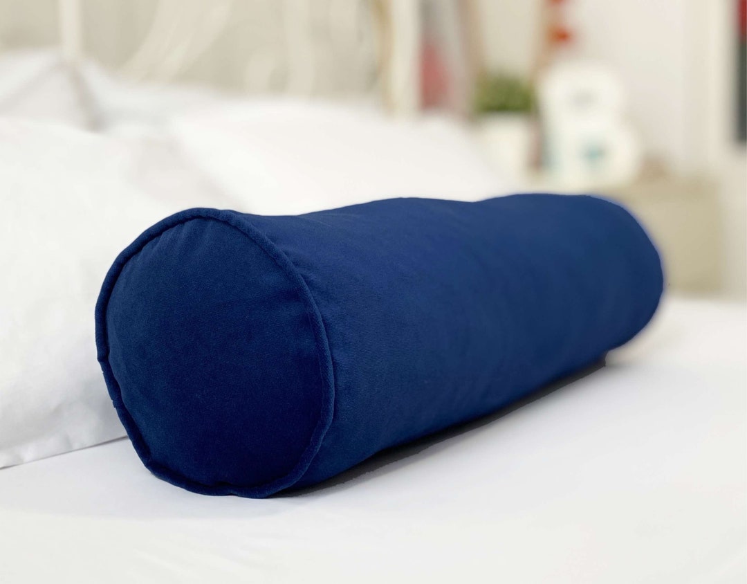 Navy Blue Bolster Pillow Cover, Blue Velvet Bolster Pillows in 30