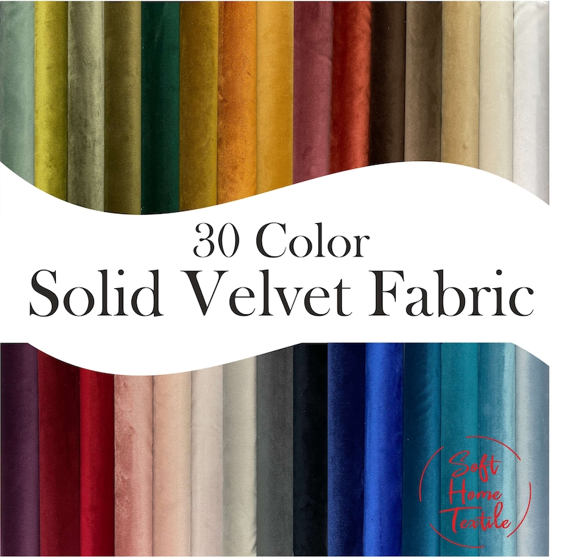 May include: A collection of 30 solid color velvet fabric swatches. The swatches are arranged in rows and columns, with each swatch measuring approximately 1.5 inches wide. The colors range from light to dark, and include shades of green, blue, red, yellow, and brown.