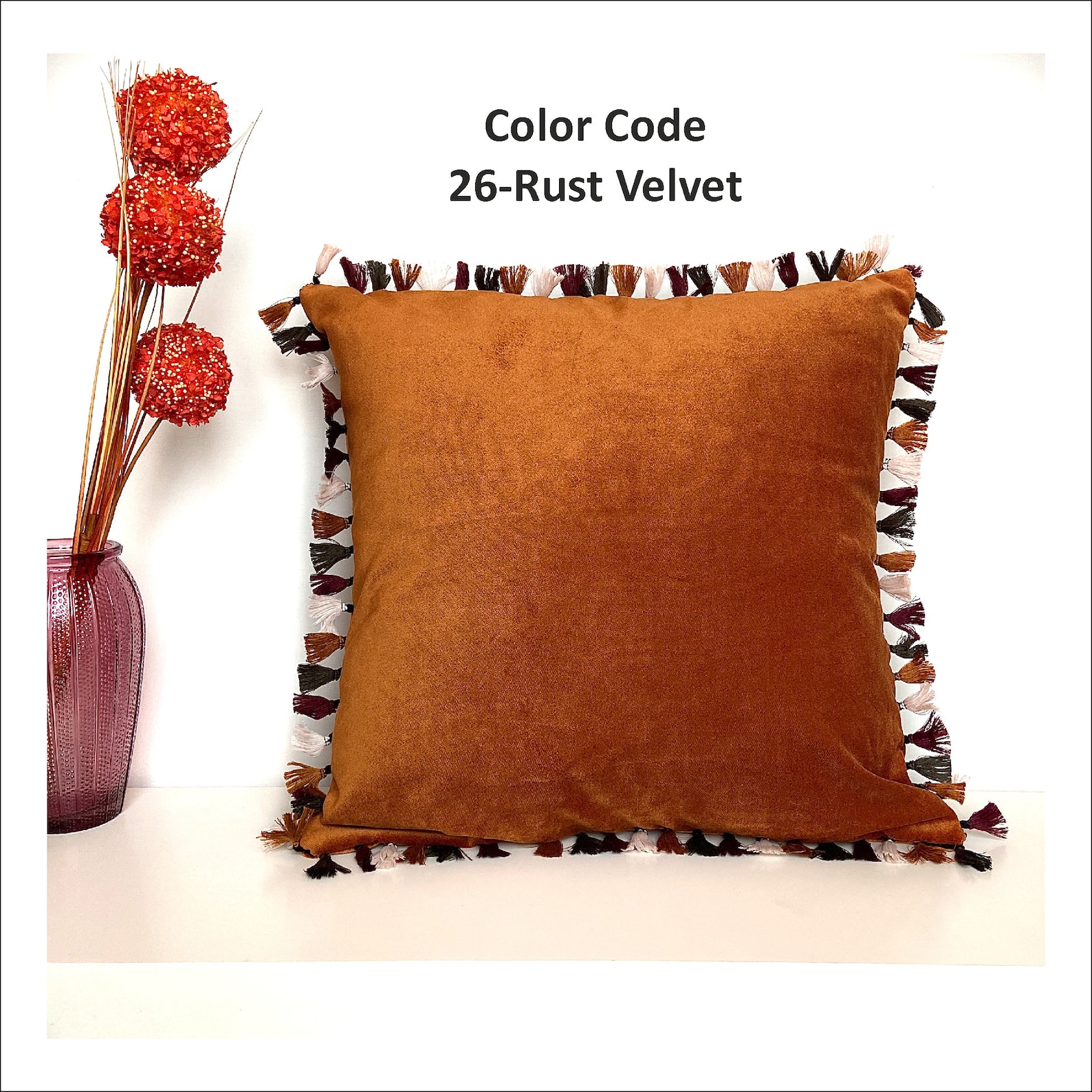Rust Velvet Tasseled Pillow Case Rust Throw Pillow Various Etsy