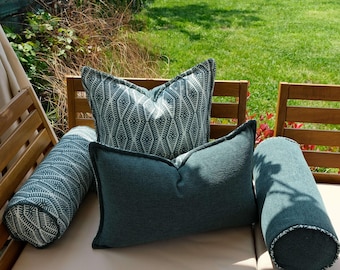 Garden Seating Pillow Set – Patio Sofa Cushions with Bolster – Outdoor Decor
