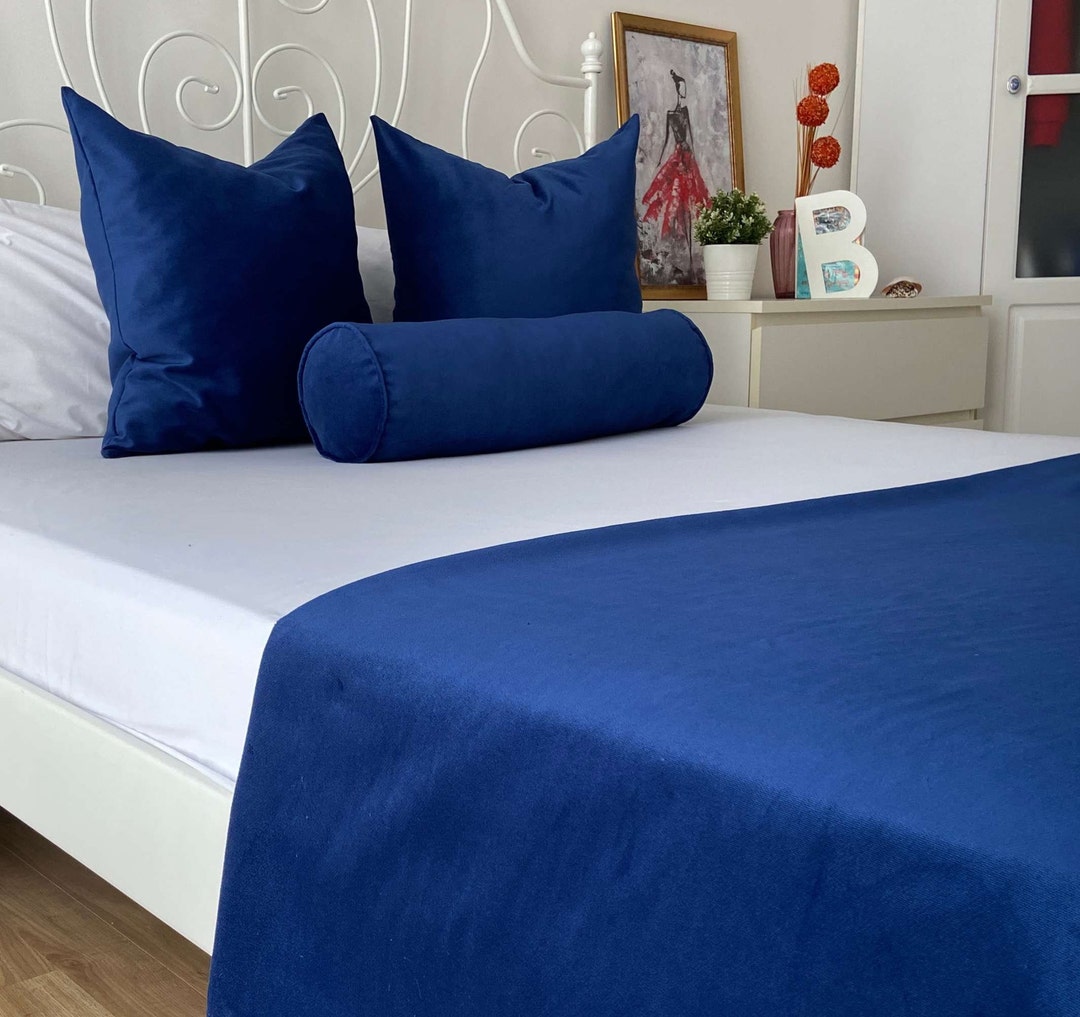 Navy Blue Bed Runner, Luxury Velvet Bed Runners for Bedrooms, All Sizes