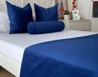 Navy Blue Bed Runner, Luxury Velvet Bed Runners For Bedrooms, All Sizes Hotel Bed Runners, Bed Scarf, Twin Full King Queen Size Runner