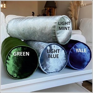 Luxury Velvet Bolster Pillow Cover: Green, Blue, Mint, Yale