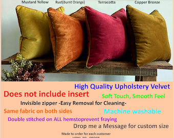 Luxury Velvet Pillow with Piping, Velvet Throw Pillow Cover Any Size, 30  Colors, Zipper Velvet Cushion Cover, 30 color piping options