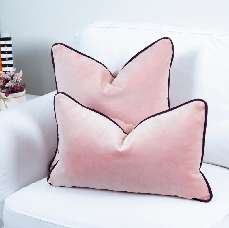 Luxury Velvet Pillow with Piping, Velvet Throw Pillow Cover Any Size, 30 Colors, Zipper Velvet Cushion Cover, 30 color piping options zdjęcie 7