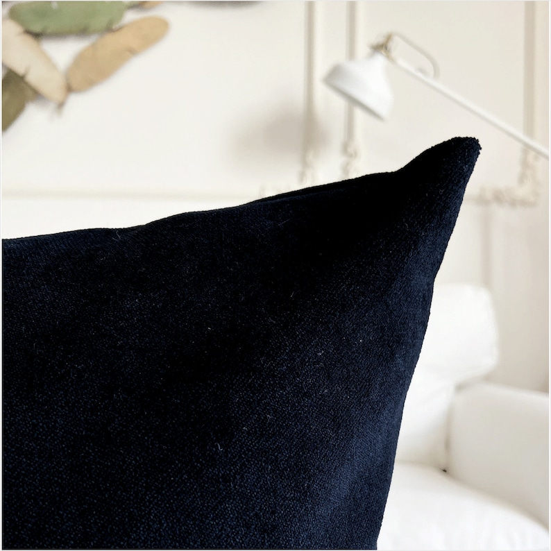 May include: A close-up of a black velvet pillow. The pillow is soft and plush, with a subtle sheen.