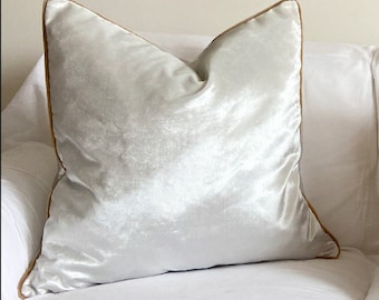 Taie d’oreiller en velours blanc brillant, taie d’oreiller design de luxe, oreillers décoratifs avec tuyauterie, (couverture uniquement), 18x18, 20x20, 22x22, 24x24, 26x26