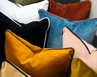 Cuscino di lusso in velluto con bordino, fodera per cuscino in velluto di qualsiasi dimensione, 30 colori, fodera per cuscino in velluto con cerniera, 30 opzioni di bordino colorato