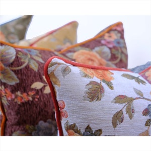 Funda de almohada de tiro con tapiz floral adornado de diseño vintage, funda de almohada decorativa de lujo con ribetes, 30 opciones de ribetes de color, solo funda imagen 4