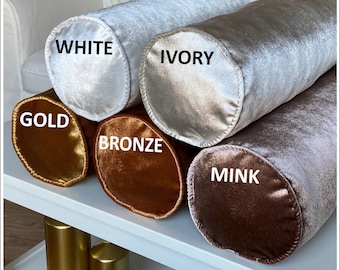 Gold, Bronze, White, Ivory, Mink and + 13 Best Color  Luxury Velvet Bolster Pillow Cover, Shiny Velvet Sofa Bolster,  (Only Cover)